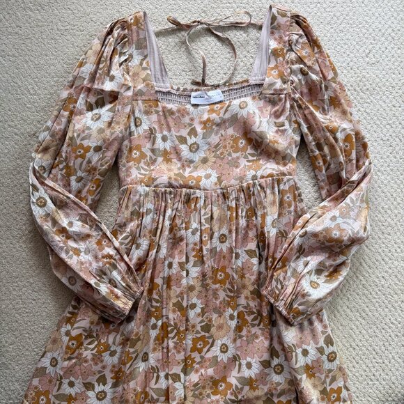 Vada Winter X Maverick Blythe Mini Dress Shimmering Floral Tan/Orange Size S - Picture 4 of 7
